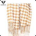 100% acrílico dois tons verificados Fashion Houndstooth cachecol com franjas